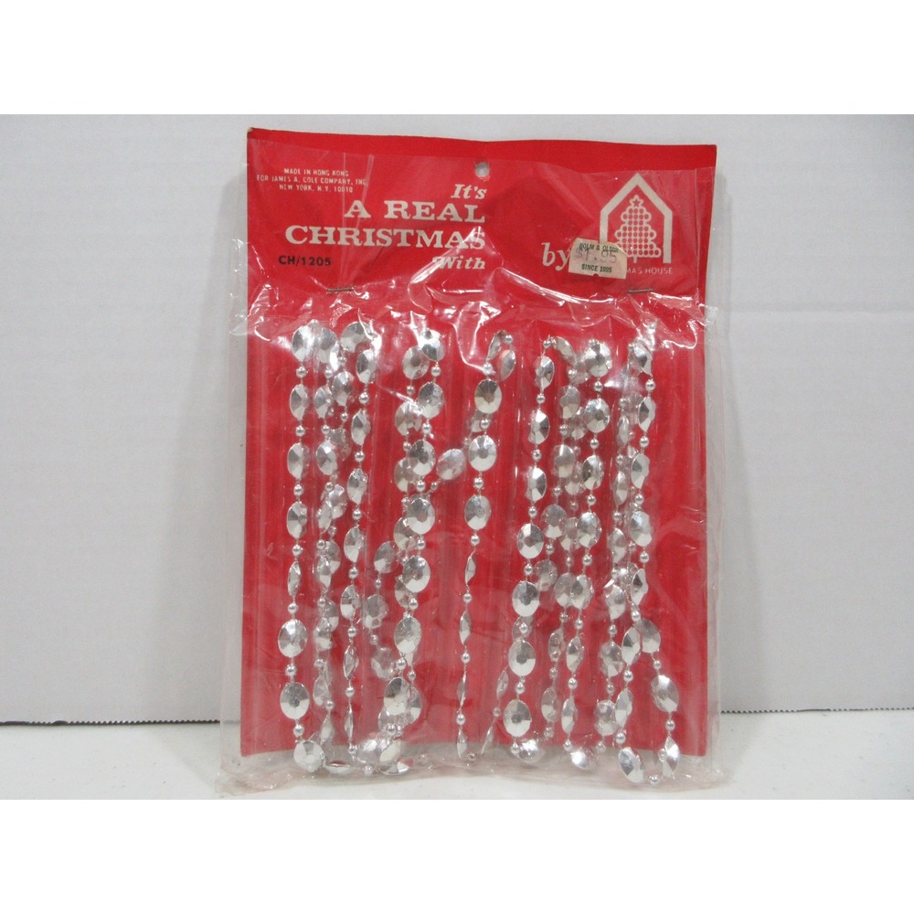 Vintage Christmas House Silver Faceted Bead Garland Hong Kong New Unopened